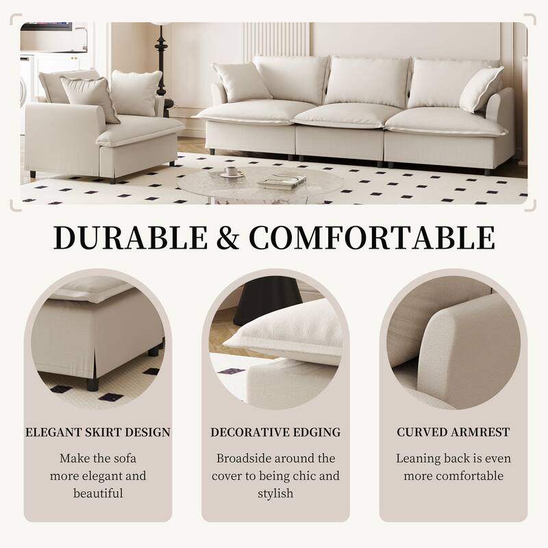 2-Piece Chenille Modular Sofa Set (3+Armchair) with Skirt Edge & Spring Cushions