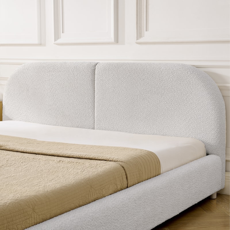 Stylish Curve-shaped Upholstered Platform Bed Frame Modern Minimalist Low Profile Bed with Curved Headboard Optional Storage Bed