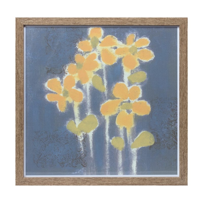 HomeRoots 15" X 15" Blue And Yellow Flower Wood Square Framed Art