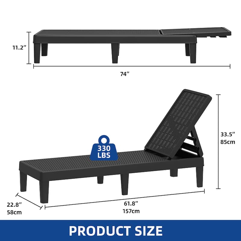 Outdoor Chaise Lounge Chairs (Set of 2) with Adjustable Backrest