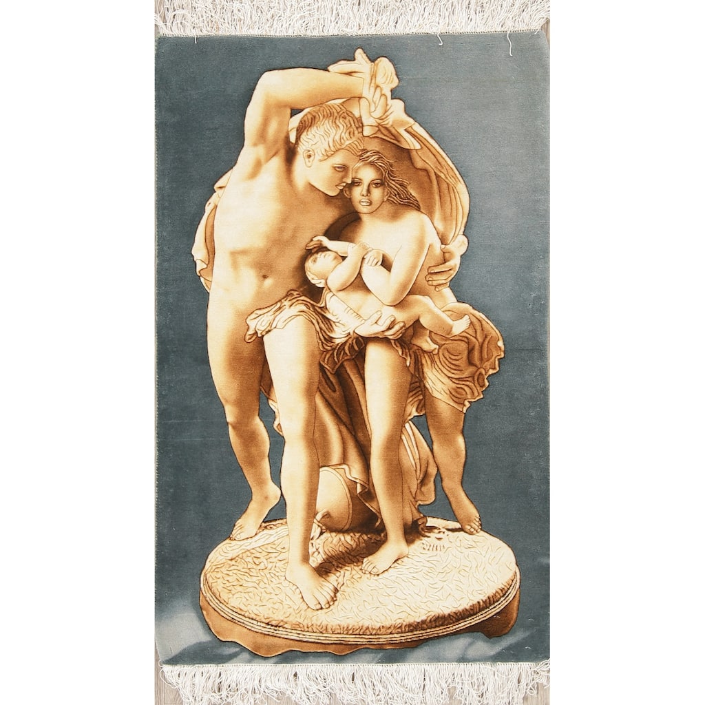 Hand Knotted Oriental 100% Wool Carpet Traditional Pictorial Yellow & Gold Tabriz Area Rug - 3' 6'' X 2' 2''