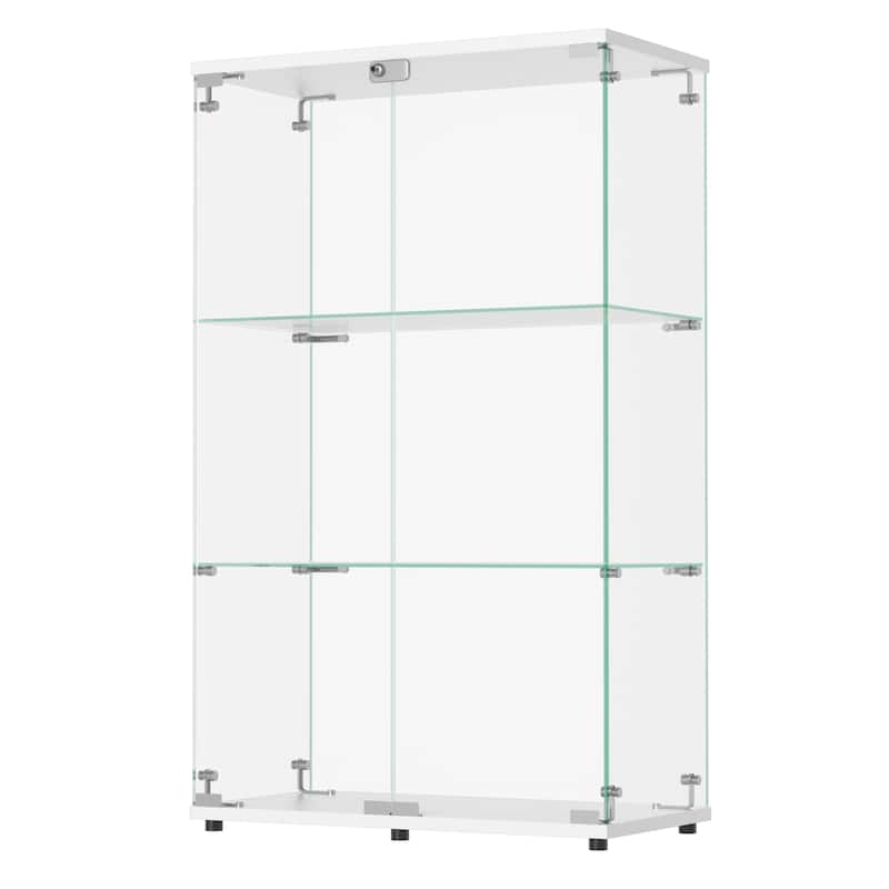 Glass Display Cabinet with Doors & Locks, Acrylic Shelves, Floor Standing Storage Showcase for Home or Office