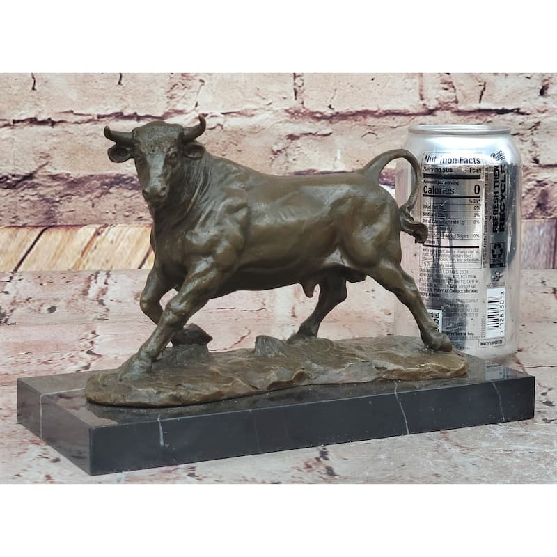 Bronze Charging Imitative Bull Sculpture – Powerful Bovine Artwork On Marble Base