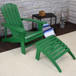 Sunnydaze Classic Wooden Adirondack Chair with Ottoman - Green - Bed ...