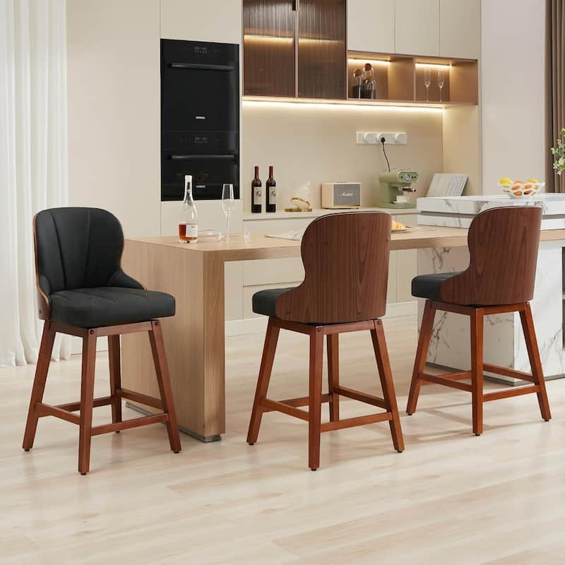XINMICS 26 Inches Counter Height Bar Stools, Swivel PU Leather Bar Stools with Bentwood Backs, Set of 2/3 - N/A