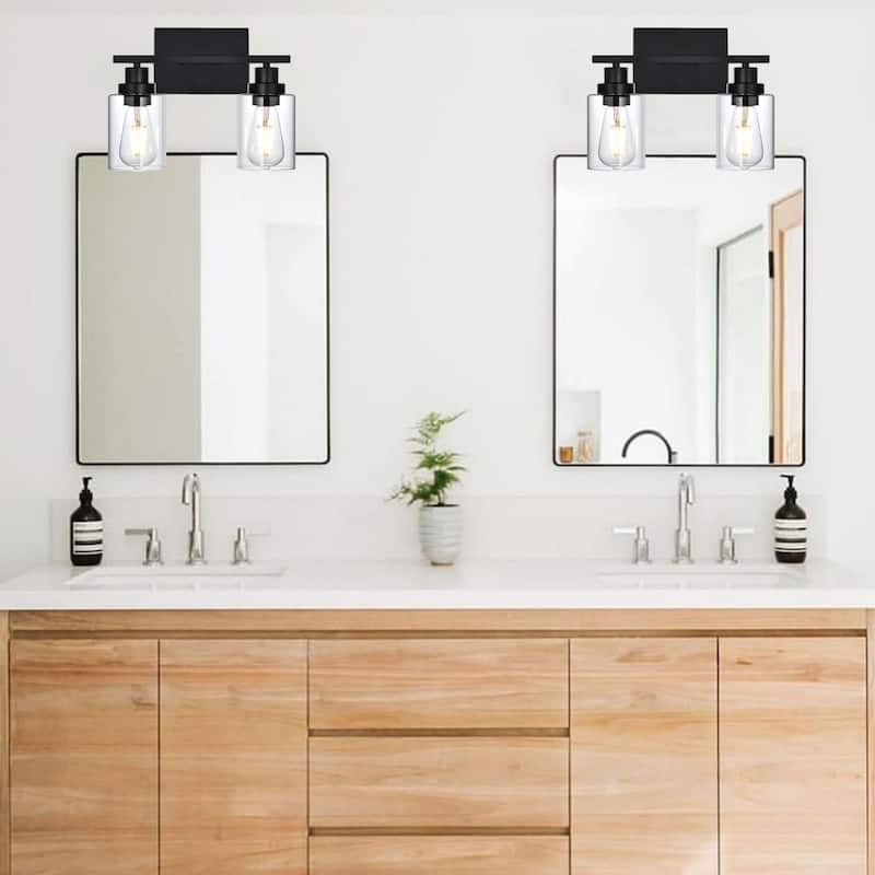 2-Light Wall Light Black Bathroom Vanity Lights, E26 Modern Bathroom Light Fixtures with Clear Glass Shade, Sconces Wall Lights