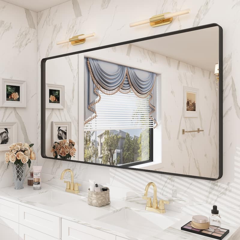 Bathroom Vanity Mirror with Aluminum Alloy Framed, Tempered Glass, Wall Mounted - 55x30