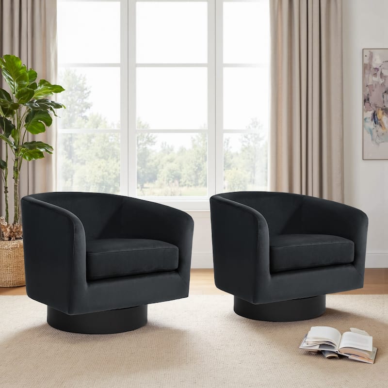 2 Set Modern Upholstered Swivel 360 Degree Accent Chair - 28" W × 25" D × 26" H - Black