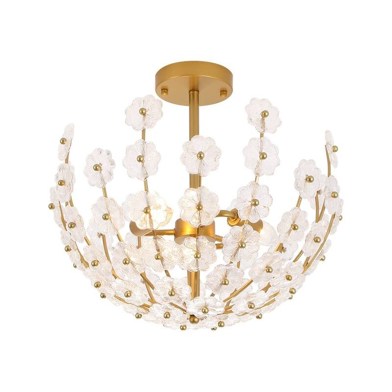 Mid-Century Modern 6-Light Glass Blossom Round Cage Chandelier