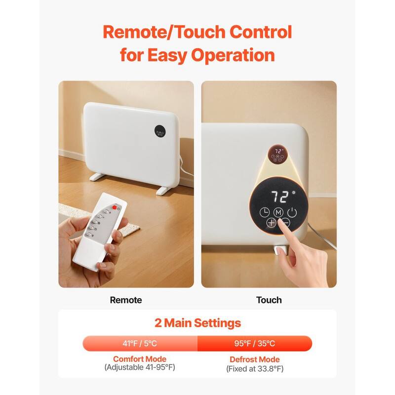 Fast Heating Panel Heater 1500W for Bathroom, Bedroom Living Room with Defrost and Timer - 26.77 x 3.50 x 16.93 in