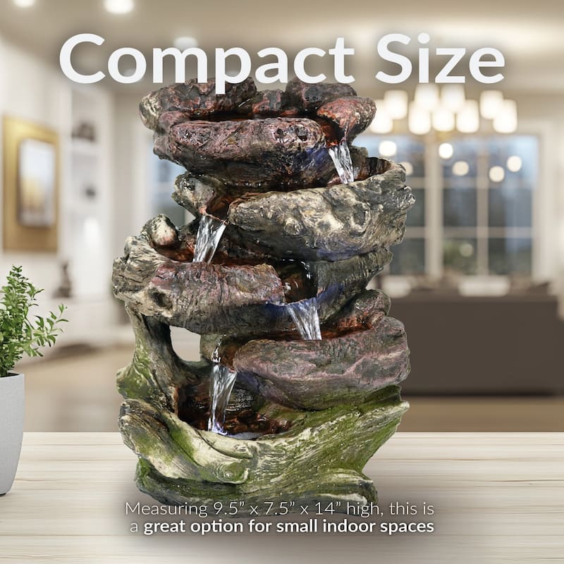 Sunnydaze 5 Step Rock Falls Tabletop Indoor Fountain with LED Lights - 14-Inch - 14-In