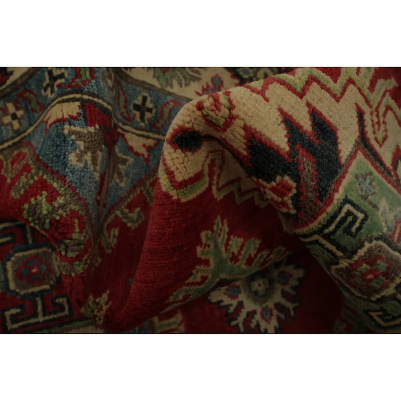 Hand Knotted Oriental 100% Wool Carpet Traditional Geometric Red Kazak Area Rug - 6' 11'' X 5' 2''