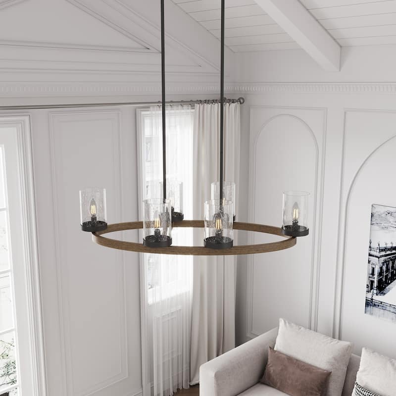 Farmhouse 6-Light Candle Style Round Chandelier with Seeded Glass Shade