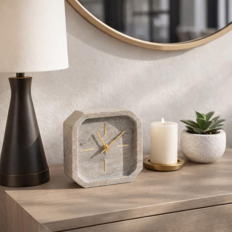 Modern Marble Octagon Decorative Table Clock