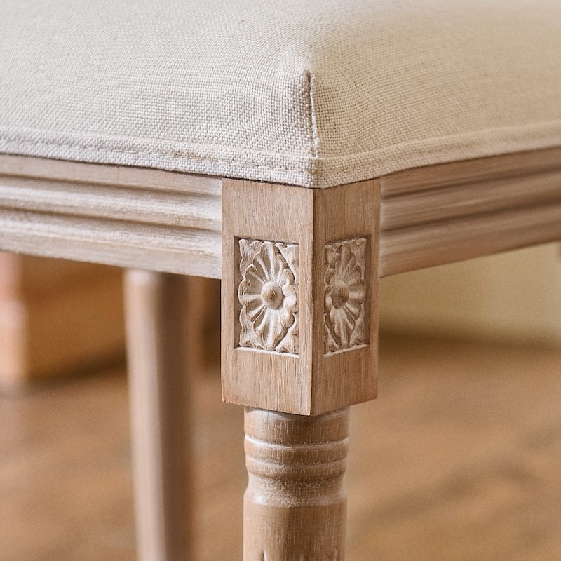 Set of 2 French Side Chairs with Carved Wood Legs & Linen Upholstery