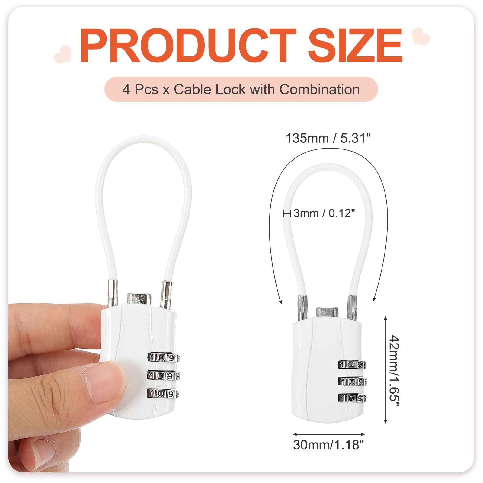 Luggage Travel Lock, Digit Cable Combination Lock Width Body with Cable for Suitcase