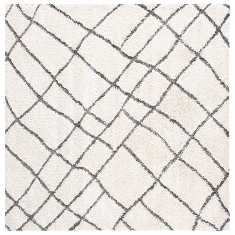 SAFAVIEH Sparta Shag Zoa 1.2-inch Thick Rug - 6'7" Square - Ivory/Grey