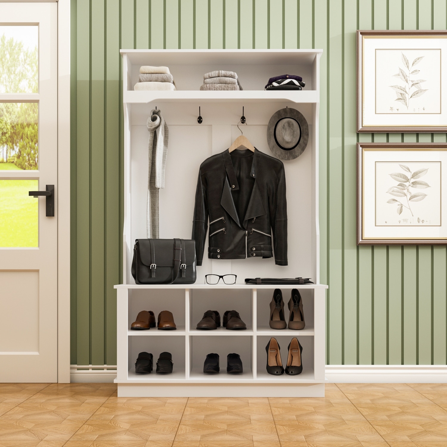 Entryway Hall Tree Storage Bench Wooden Coat Rack Bench with Hook