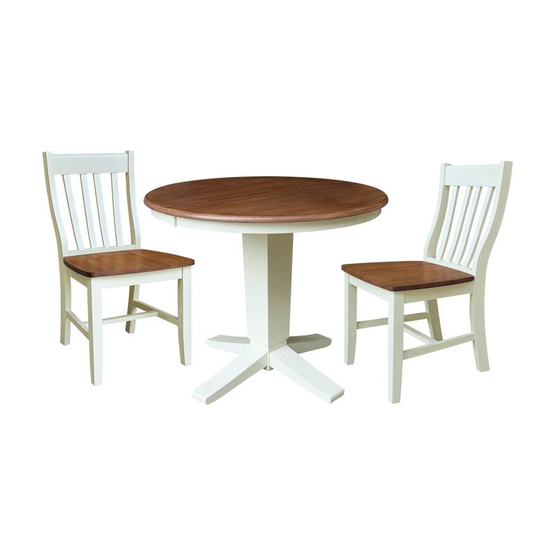 36" Round Extension Dining Table with 12" Leaf and Dining Chairs