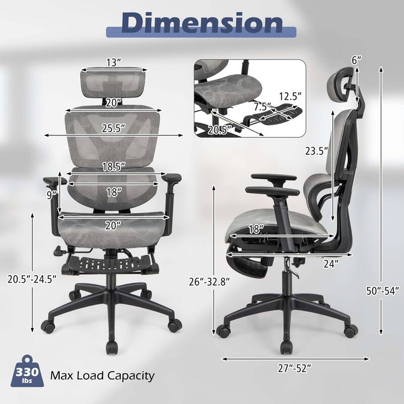 Ergonomic Office Chair Home Mesh Chair w/Adjustable Height & Backrest