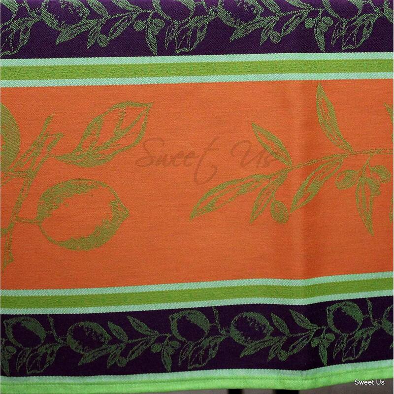 Wipeable Spill Resistant French Citron Cotton Jacquard Tablecloth