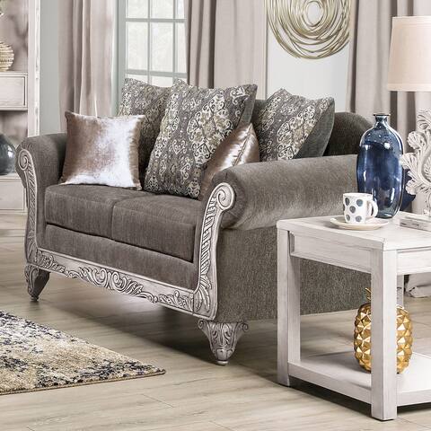 Furniture of America McGahn Traditional Warm Grey Chenille Loveseat