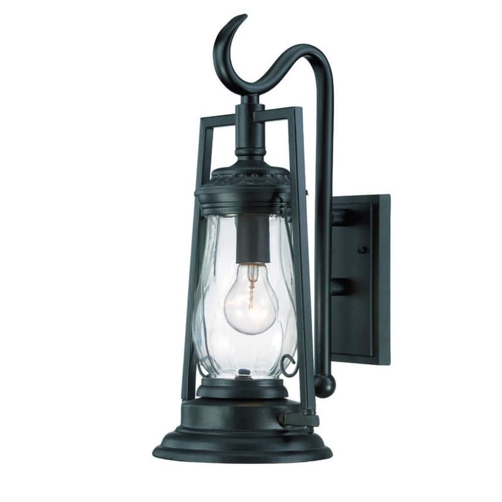 Matte Black Aluminum Outdoor Wall Lantern with Swirled Glass Hardwired LED - 10.25” x 9” x 18.5” (D x W x H)