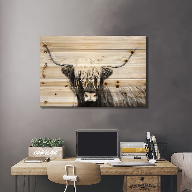 Highland Longhorn Print On Wood by Danita Delimont - Multi-Color