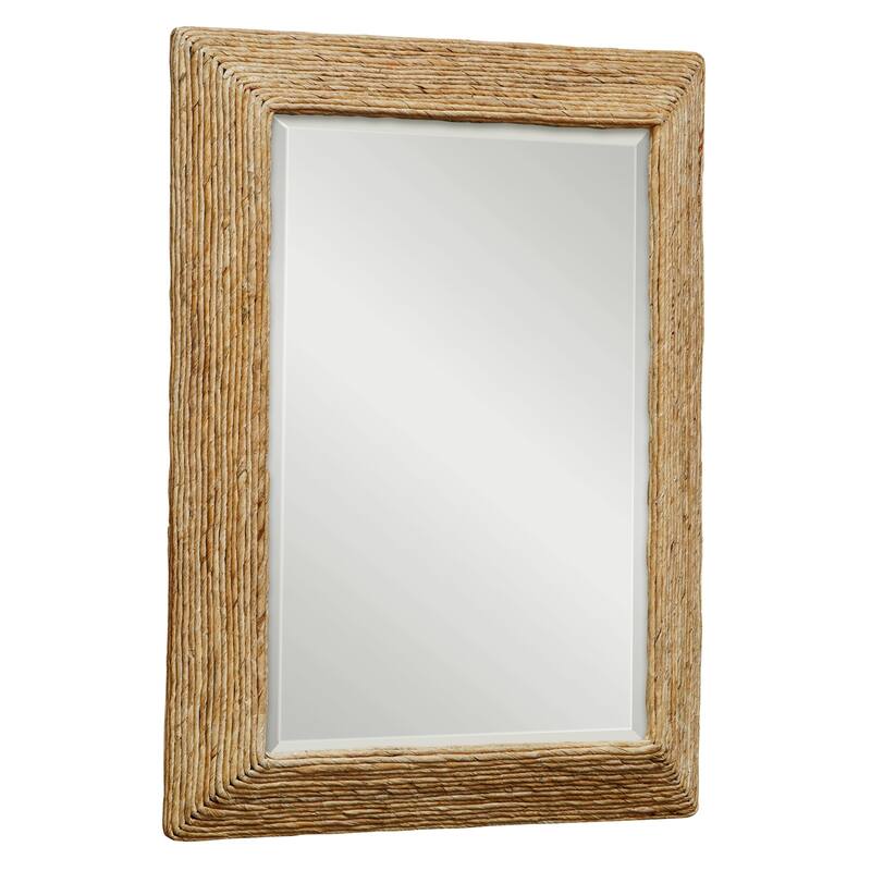 Wooden Framed Beveled Rectangular Wall Mirror - 46" - Beige