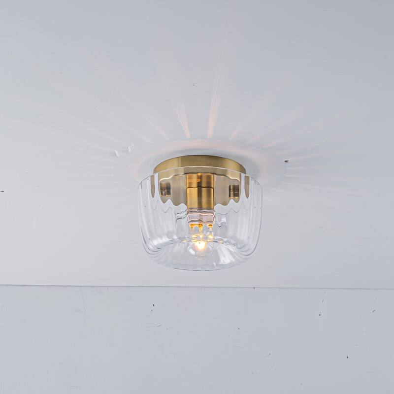 1-Light 6.3" Modern Glam Dome Clear Striped Glass Shade Wall Sconce for Hallways, Porch, Bedroom