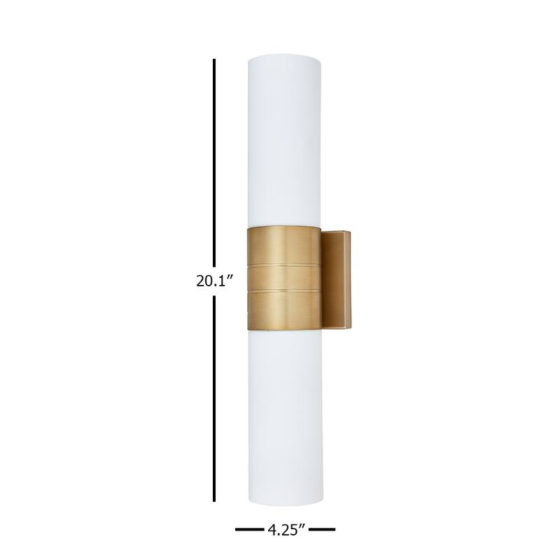 Cylinder Bathroom Light with 2 White Glass Shade and Gold Finish