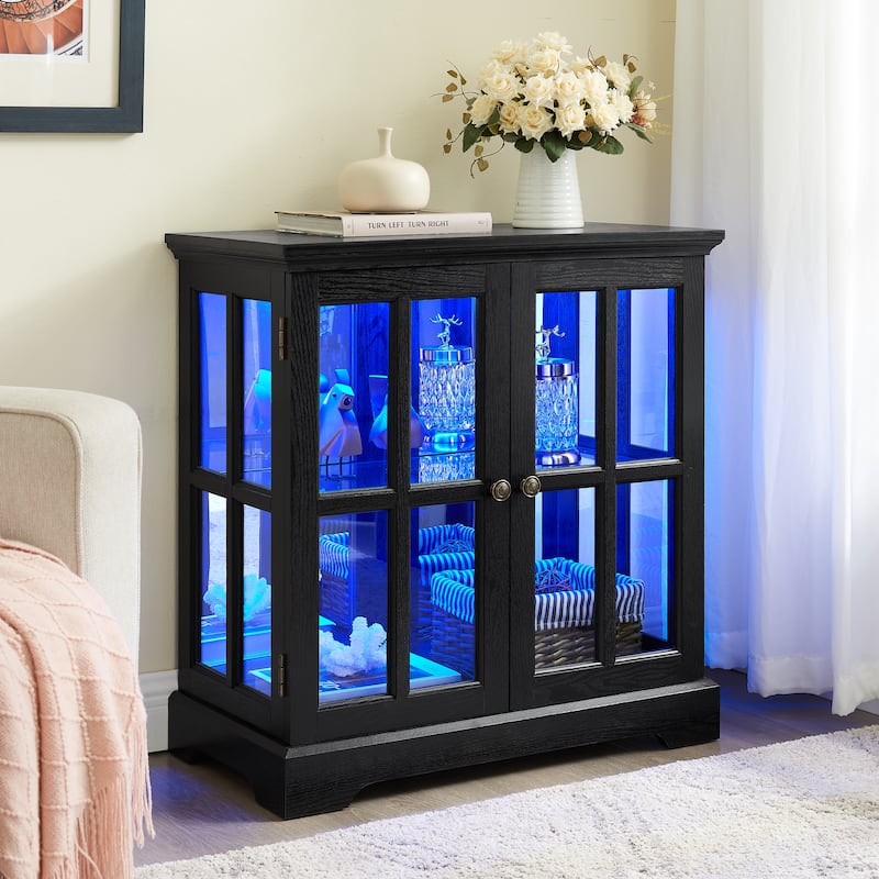 LED Curio Display Cabinet, Antique Display Cabinet with Adjustable Shelves, Retro Design Quality Showcase