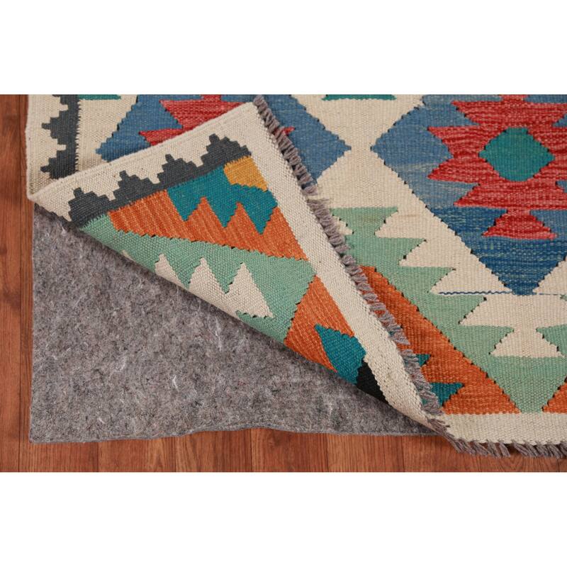 Hand Woven Oriental 100% Wool Carpet Southwestern All-Over Multi-Colored Kilim Runner Rug - 12' 10'' X 2' 9''