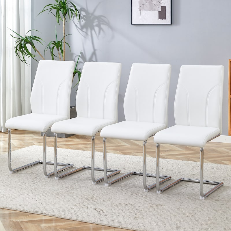 Roomfitters PU Dining Chairs with High Backrest and Sturdy Legs, Set of 4 for Kitchen or Dining Room Use - White (Set of 4)
