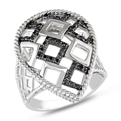 Miadora 1/4ct TDW Black Diamond Geometric Teardrop Cocktail Ring in Sterling Silver