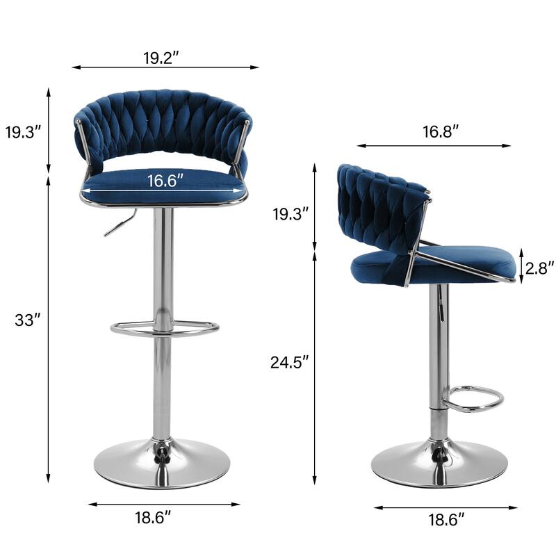 2/4 Set Velvet Adjustable Counter Stools Swivel Bar Stools With Backs - 24"-33"