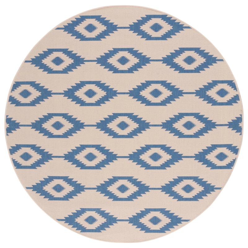 SAFAVIEH Beach House Jannita Indoor/ Outdoor Waterproof Patio Backyard Rug - 6'7" Round - Blue/Creme