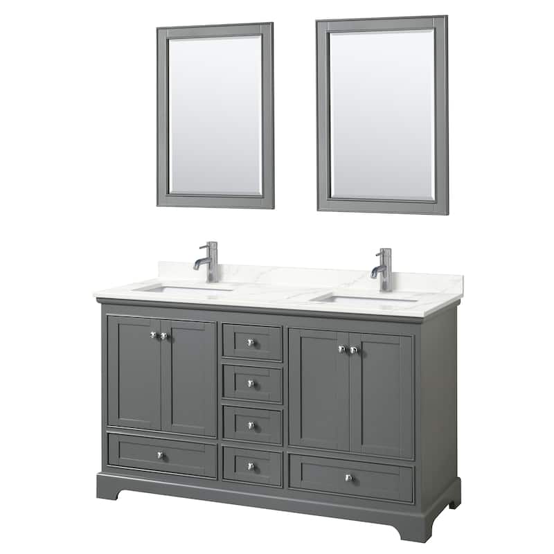 Deborah 60-inch Double Vanity, Quartz Top, 24-inch Mirrors - Dark Gray, Chrome Trim, Giotto Quartz Top
