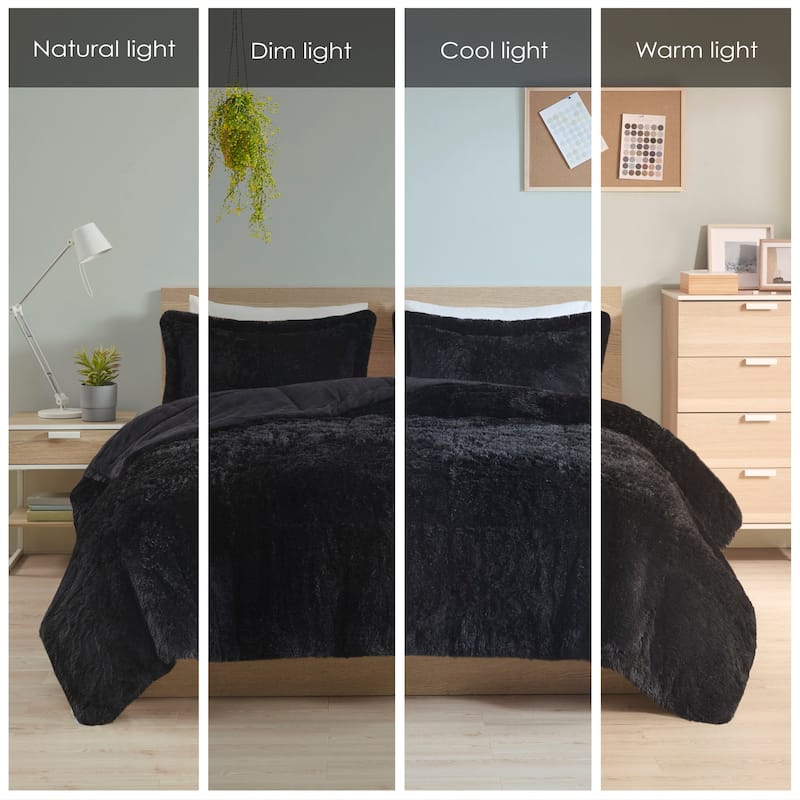 Intelligent Design Leena Shaggy Long Fur Comforter Mini Set