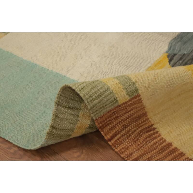 Hand Woven Oriental 100% Wool Carpet Southwestern Modern Multi-Colored Kilim Runner Rug - 10' 0'' X 2' 7''