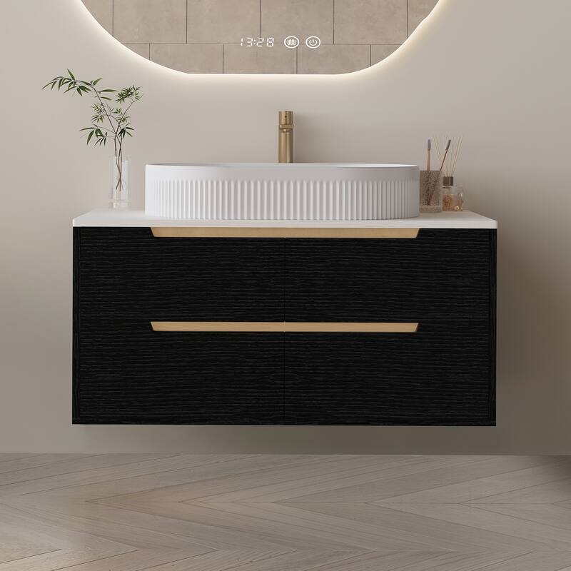 36 inch Bathroom Vanity, Freestanding or Wall Mounted with Ceramic Integrated Sink & Soft-Close Drawers