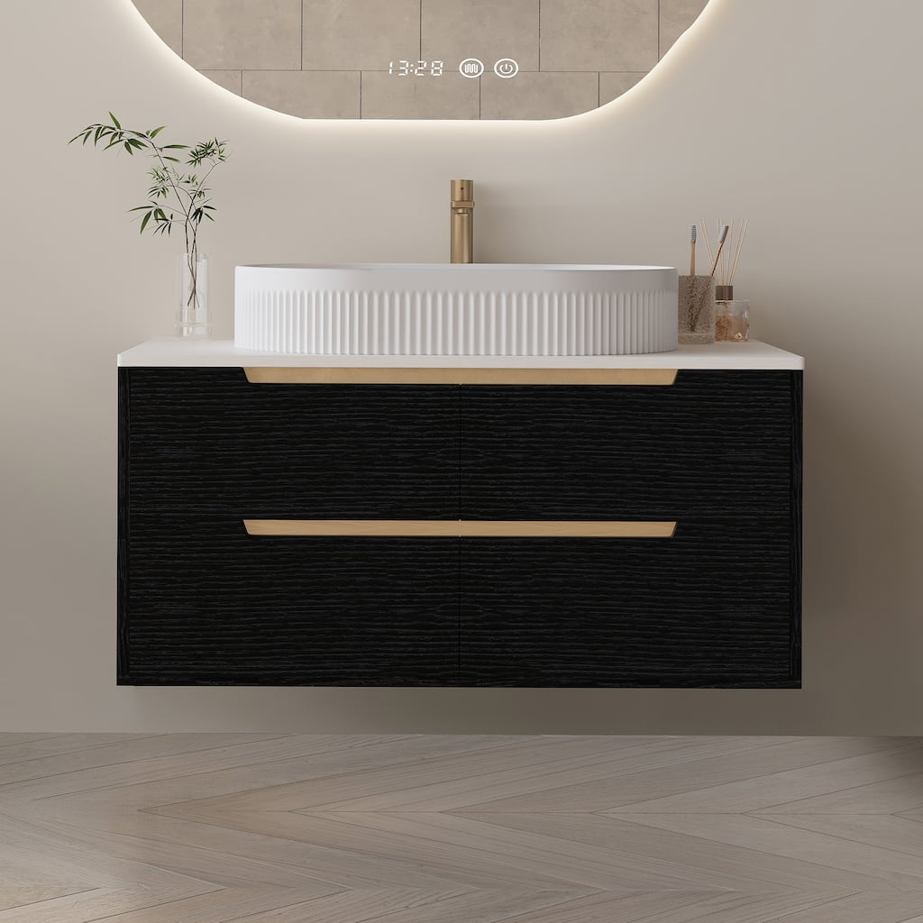 GDFStudio - Luxury 36" Floating/Freestanding Sintered Stone Bathroom Vanity with Ceramic Vessel Sink & Soft-Close Drawers