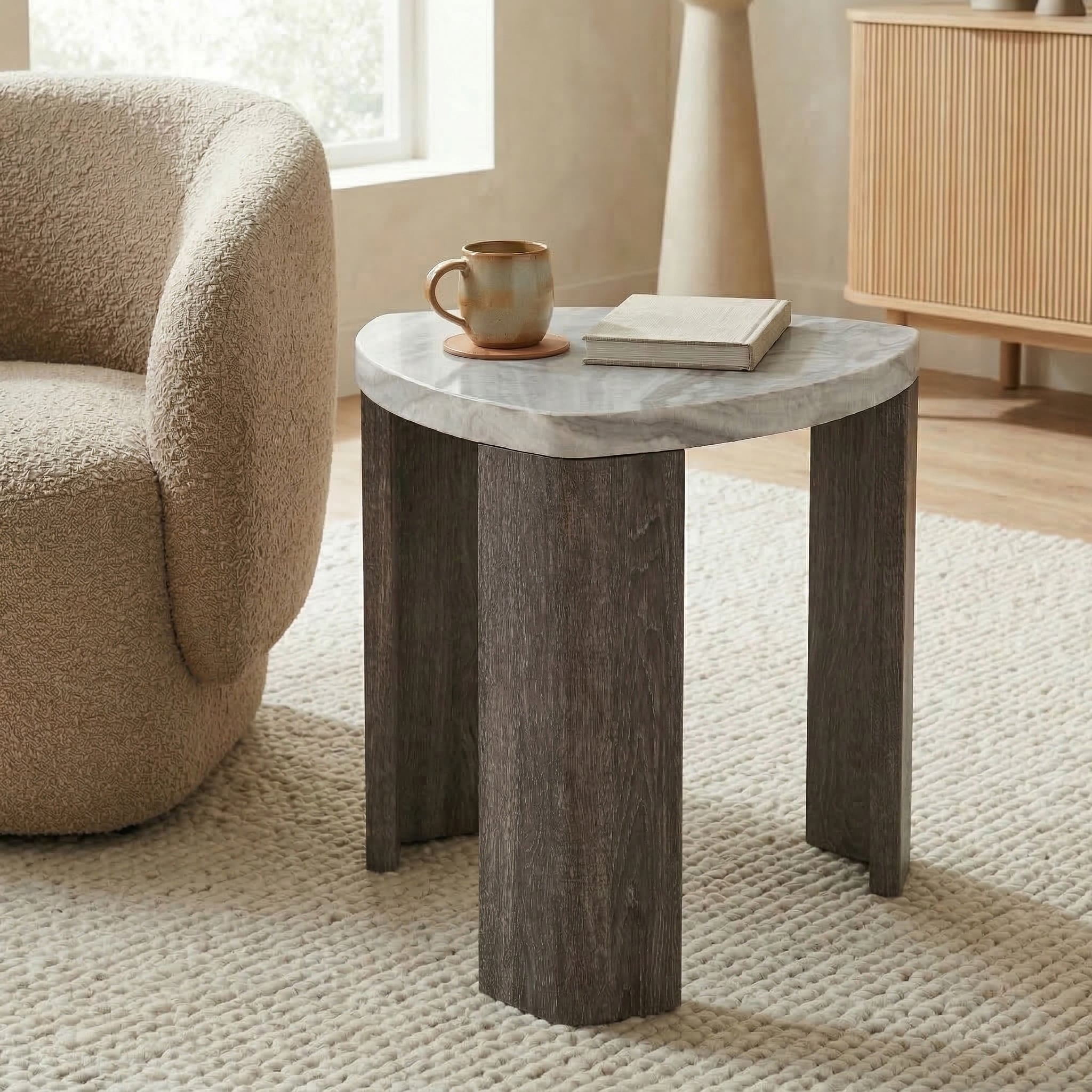 Furniture of America Elric Modern Grey and Brown Wooden Triangular End Table
