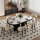 preview thumbnail 2 of 14, Modern 78.74" Oval Black Dining Table, Solid Wood Veneer, With White Sintered Stone Table top for 8