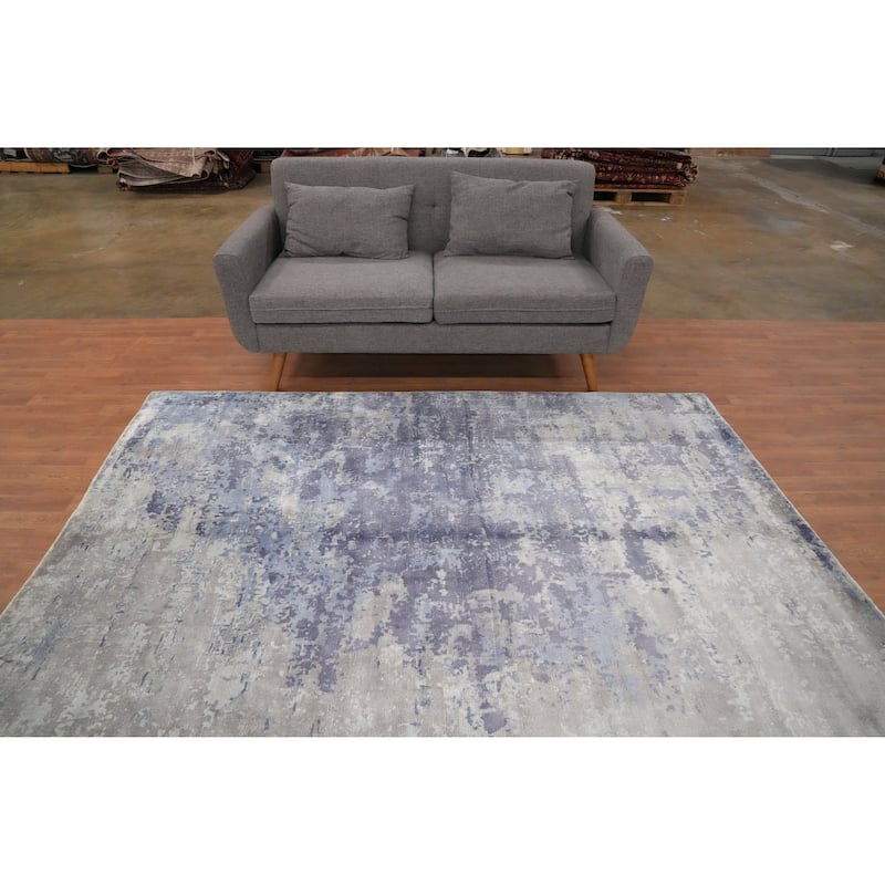 Hand Knotted Oriental Viscose Silk Carpet Modern Pictorial Purples Abstract Area Rug - 7' 10'' X 5' 9''