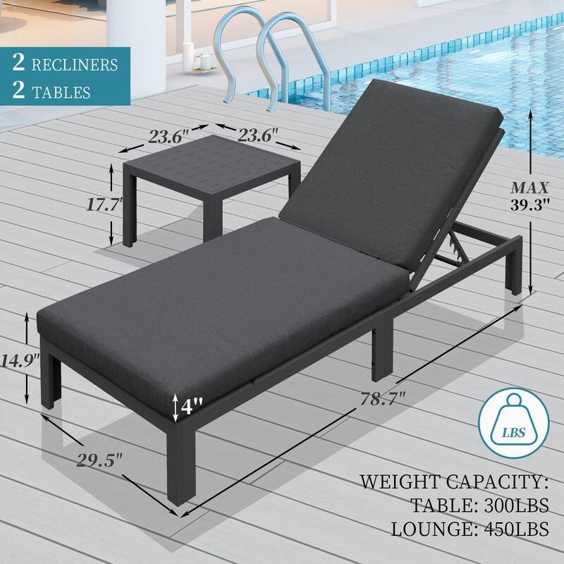 FINCATI Adjustable Patio Outdoor Chaise Aluminum Lounge Chair with Table Set of 2 - N/A