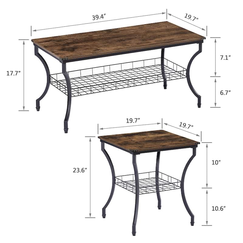 VECELO Mid Cectury 3-pieces Coffee Table Set, 3-Piece Living Room Table Set(Set of 3)