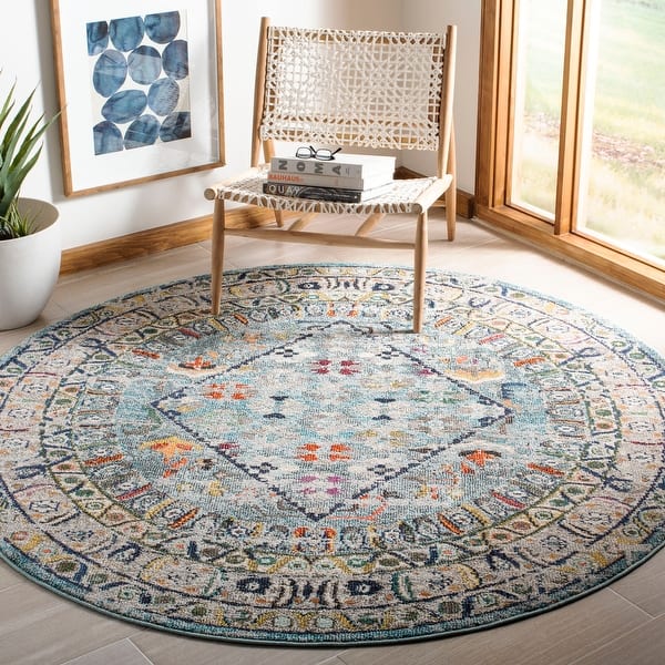 slide 2 of 2, SAFAVIEH Monaco Gulriz Boho Rug 3' Round - Blue/Light Grey - Round