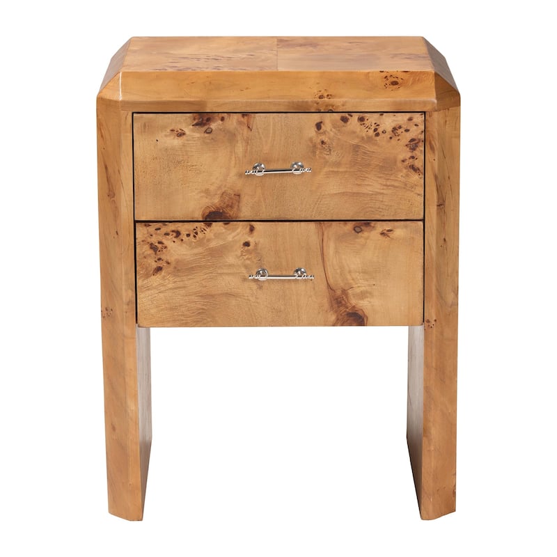 Nebu Modern and Contemporary Natural Mappa Real Burl Wood Nightstand