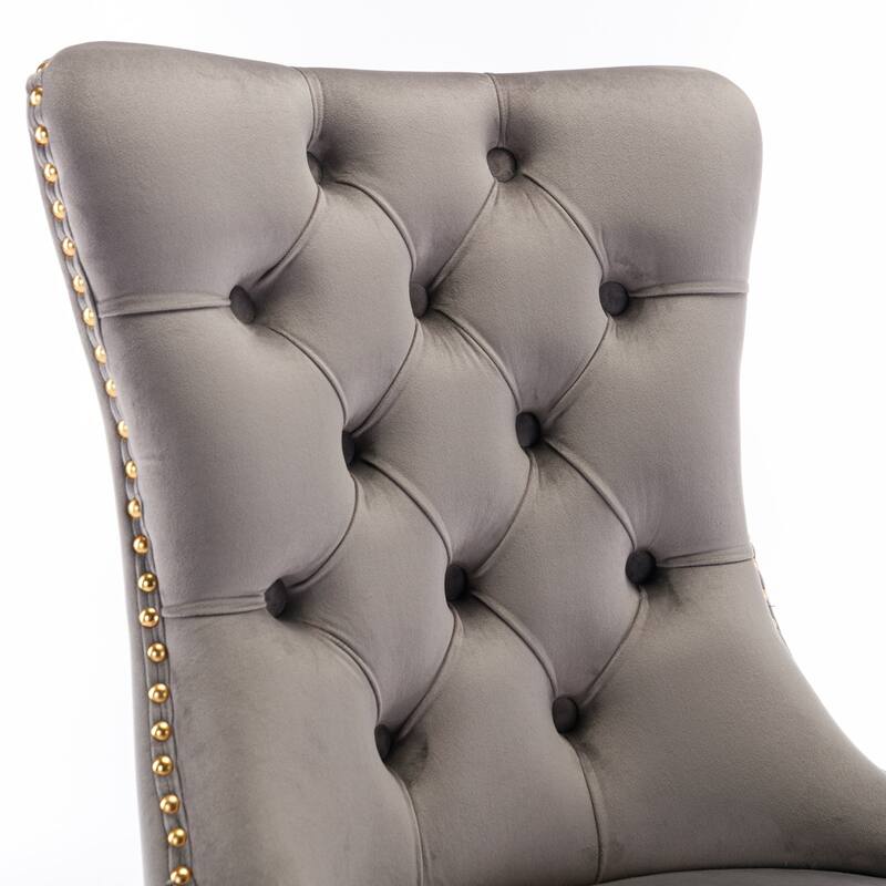 Set of 2 Contemporary High-End Tufted Upholstered Dining Chair with Nailhead & Stainless Steel Legs